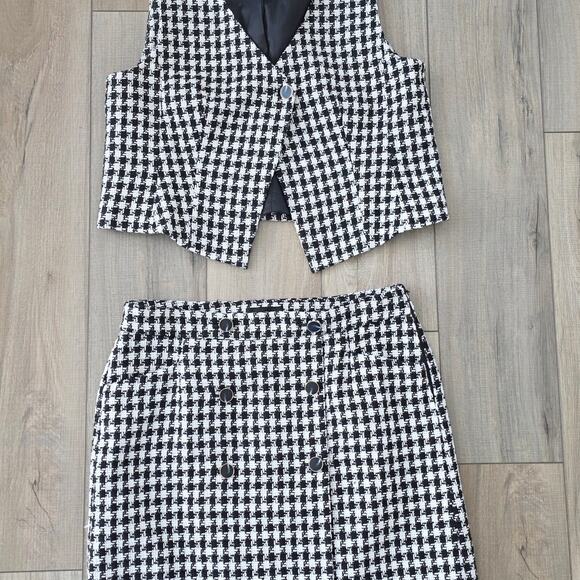Talbots Houndstooth A-Line Skirt and Vest 2pc Set Women Sz 12 - Picture 4 of 16